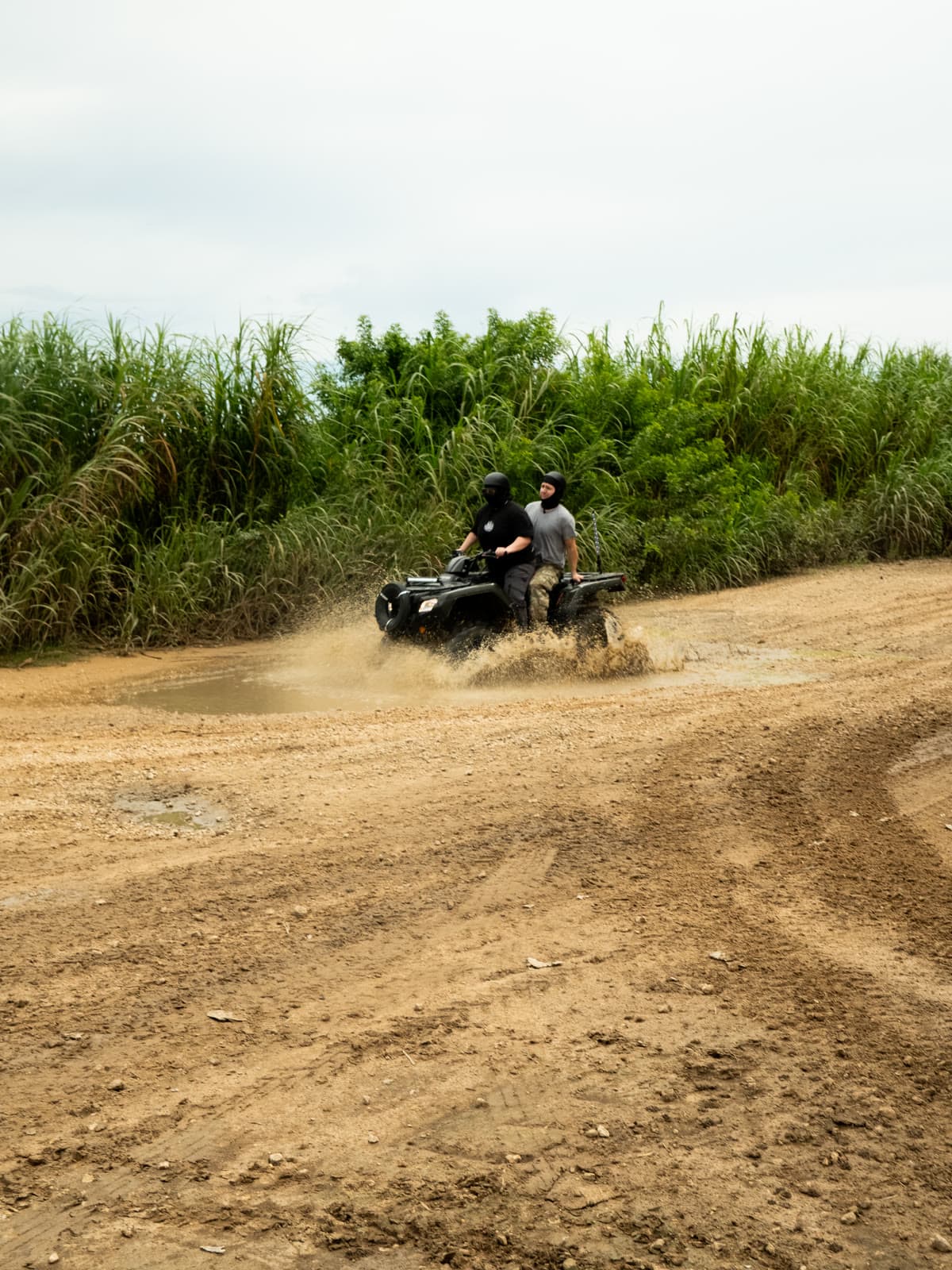 A rider kicking up dust on a banked dirt trail